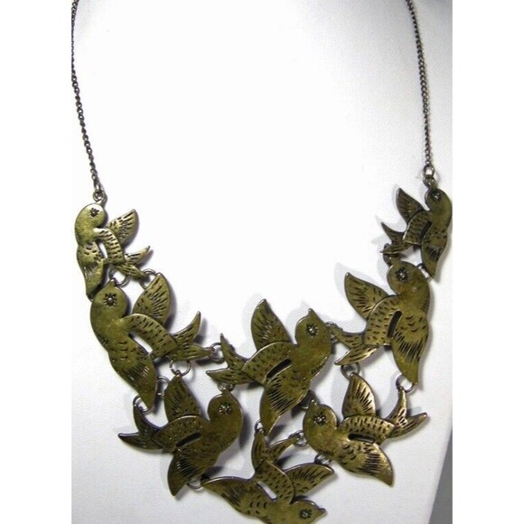 Brass Bird Bib Necklace VTG Granny Core Boho Core No Sig 70's - Picture 2 of 6